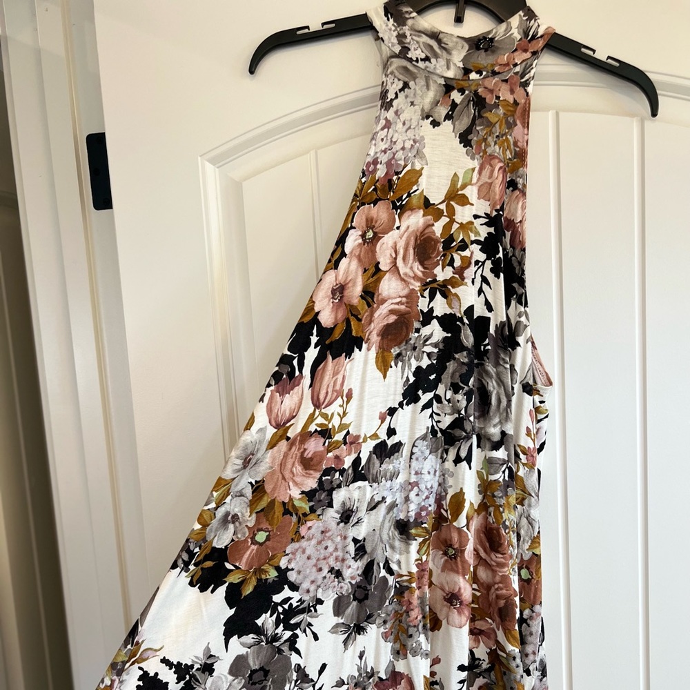 High Neck Sleeveless Fall Floral Dress Small